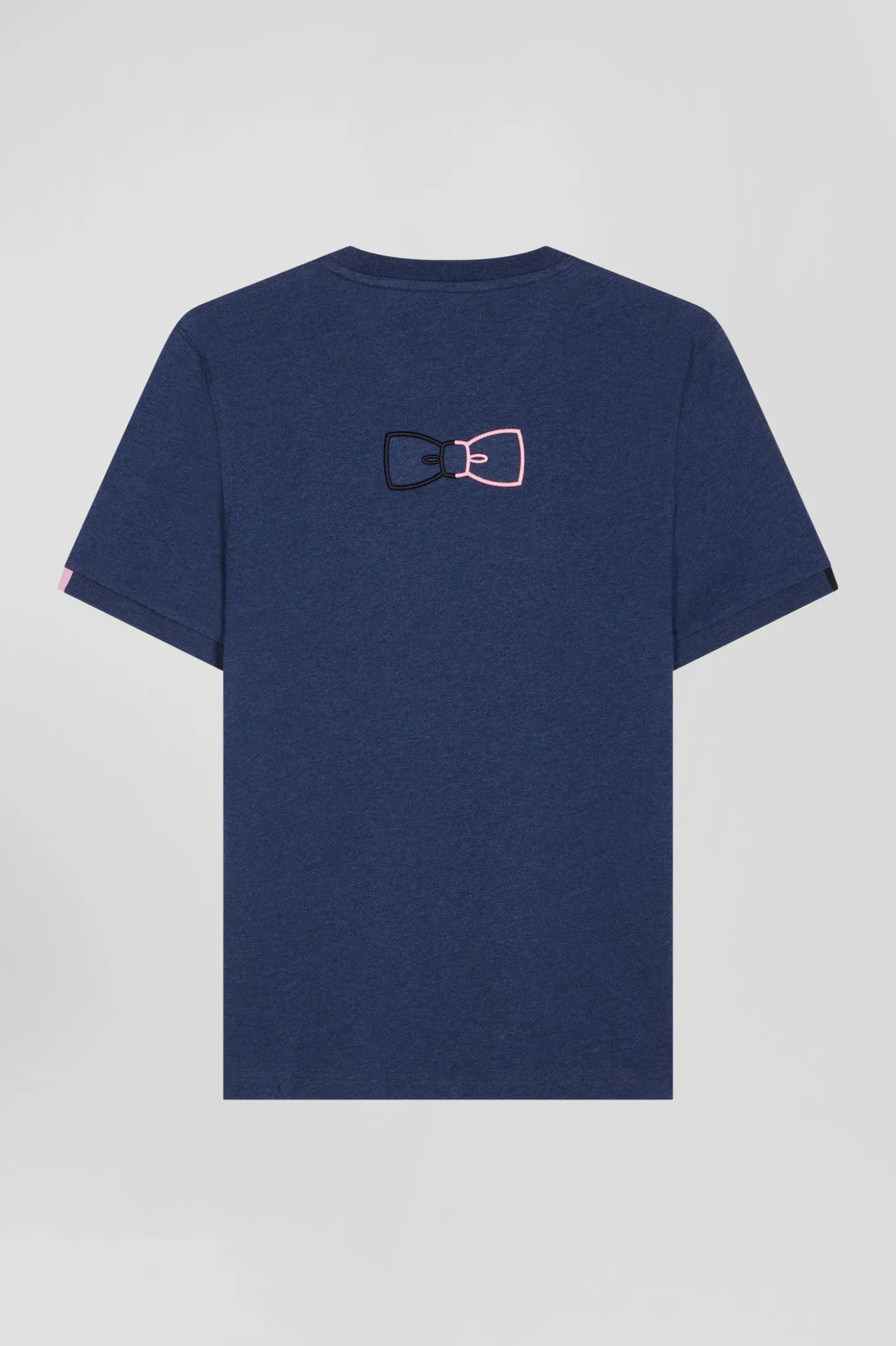 Regular blue short-sleeved cotton T-shirt with emblem embroidery