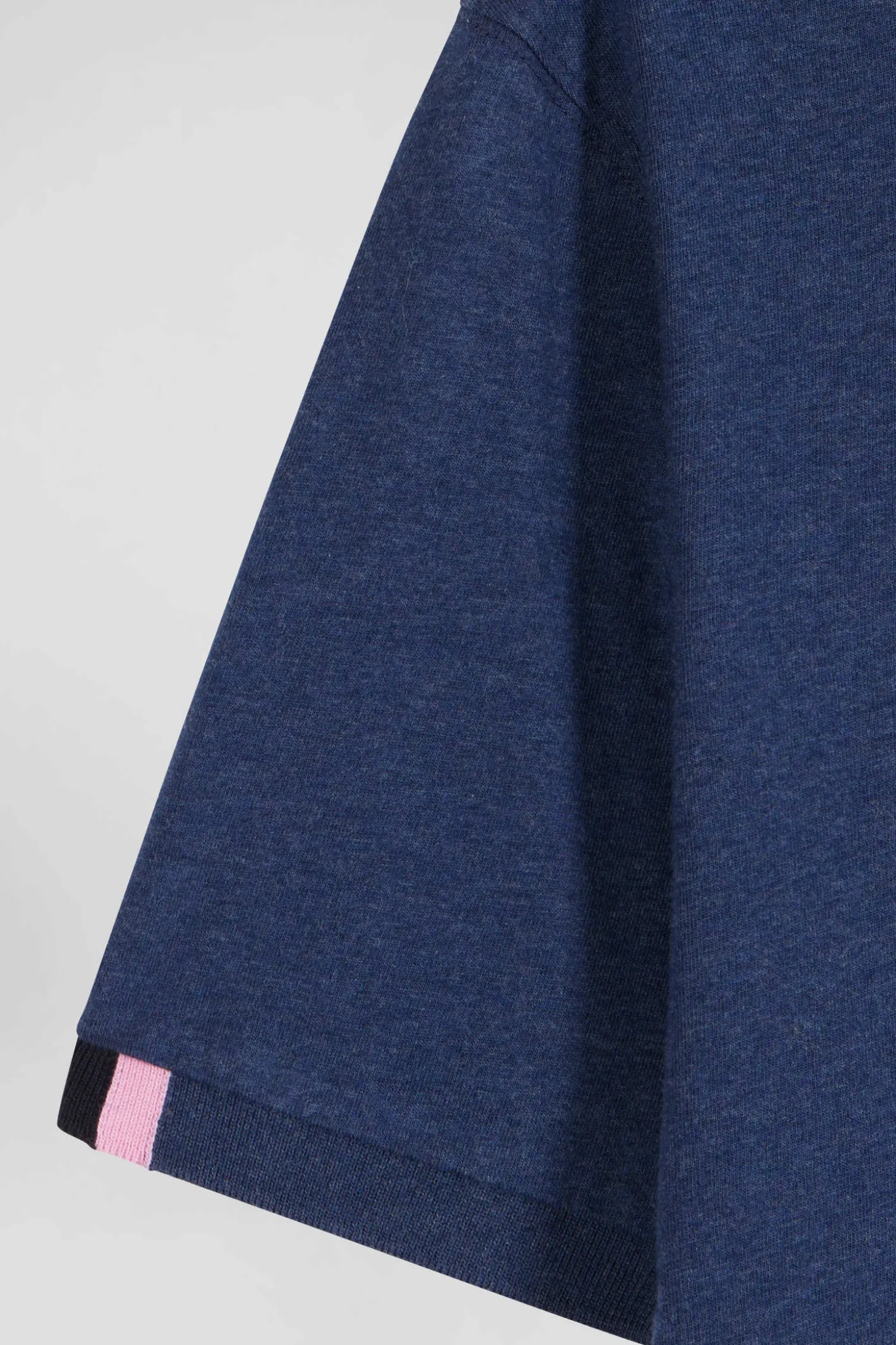 Regular blue short-sleeved cotton T-shirt with emblem embroidery