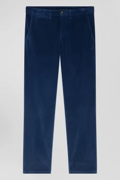 Regular blue stretch cotton velvet chino trousers