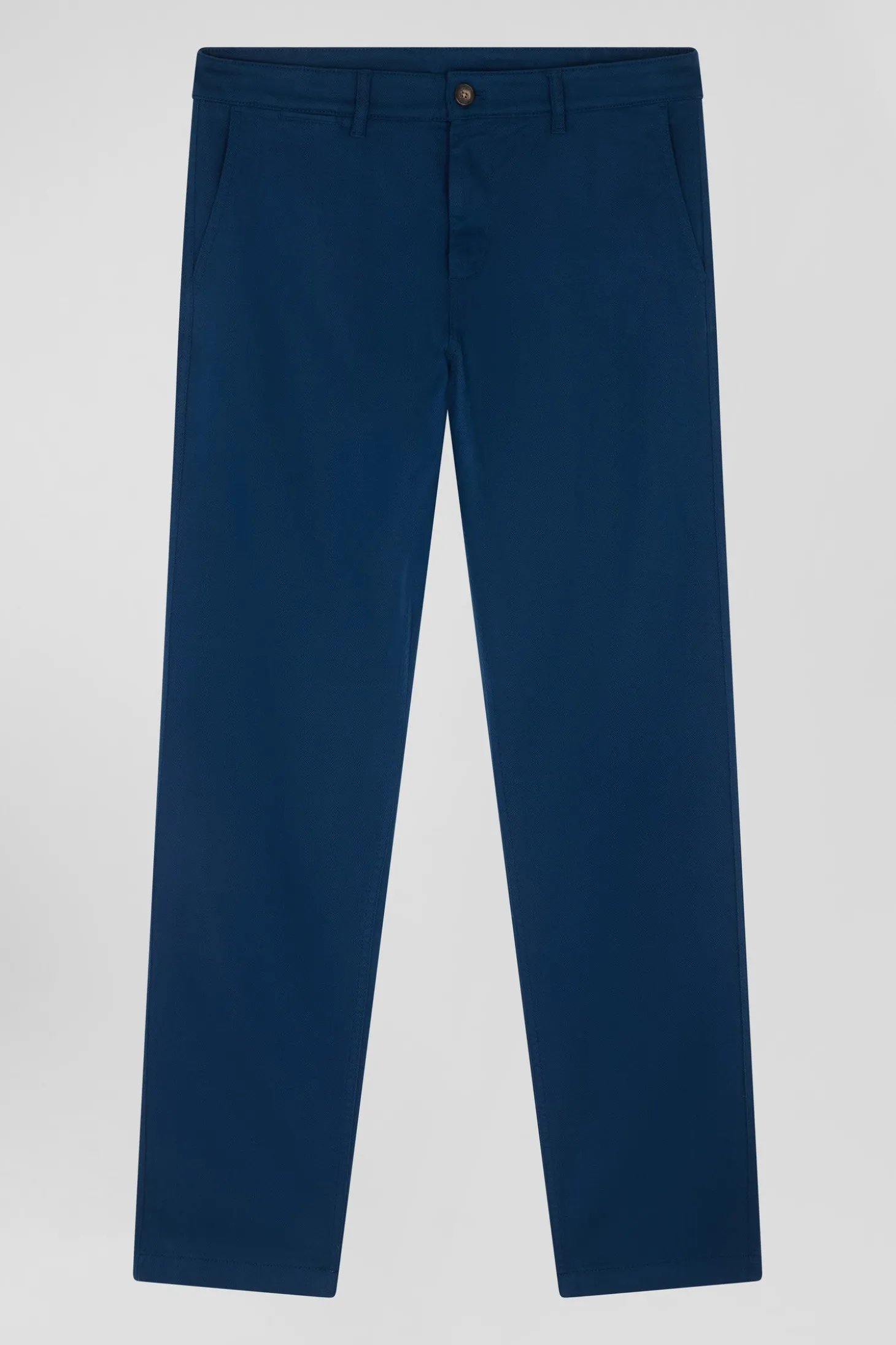 Regular blue stretch cotton piqué and modal chino trousers