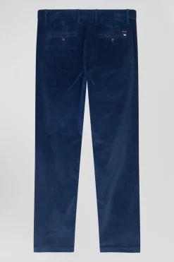 Regular blue stretch cotton velvet chino trousers