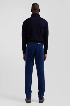 Regular blue stretch cotton velvet chino trousers