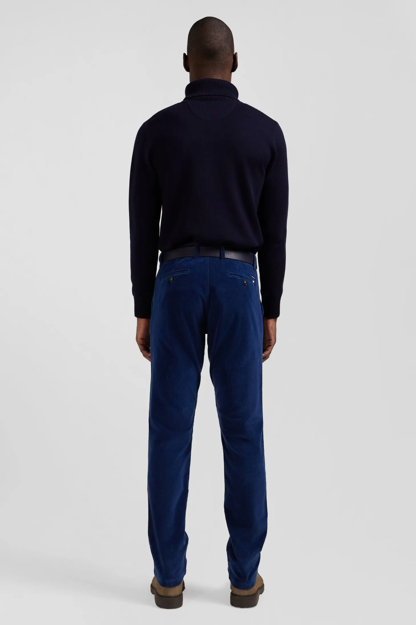 Regular blue stretch cotton velvet chino trousers