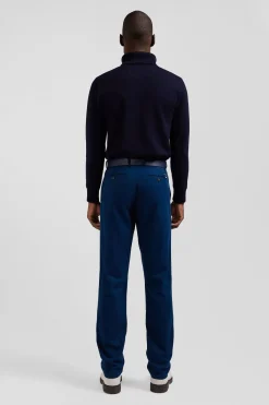 Regular blue stretch cotton piqué and modal chino trousers