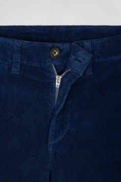 Regular blue stretch cotton velvet chino trousers