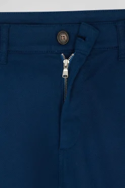 Regular blue stretch cotton piqué and modal chino trousers