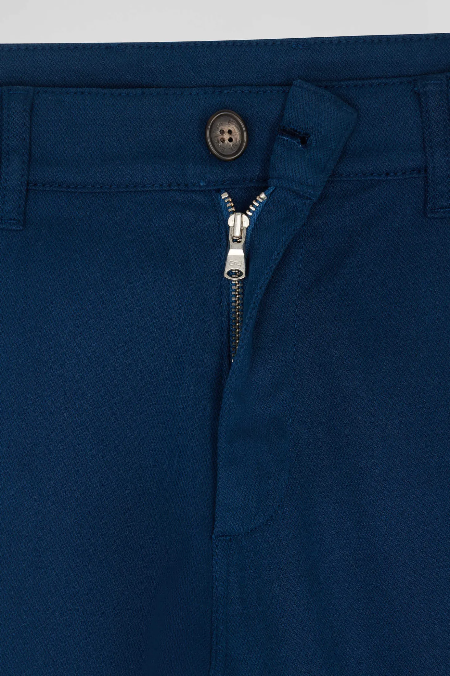 Regular blue stretch cotton piqué and modal chino trousers
