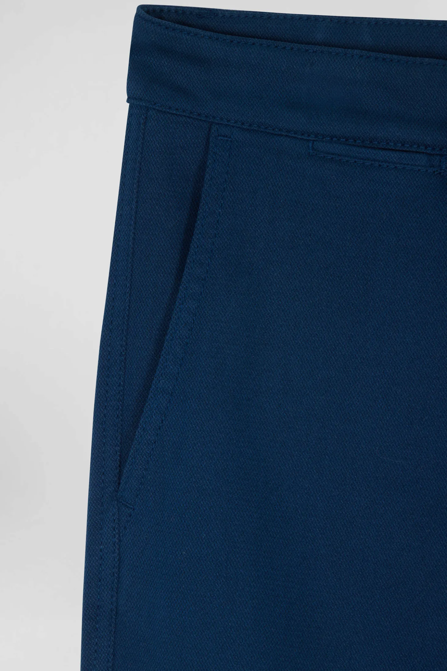 Regular blue stretch cotton piqué and modal chino trousers