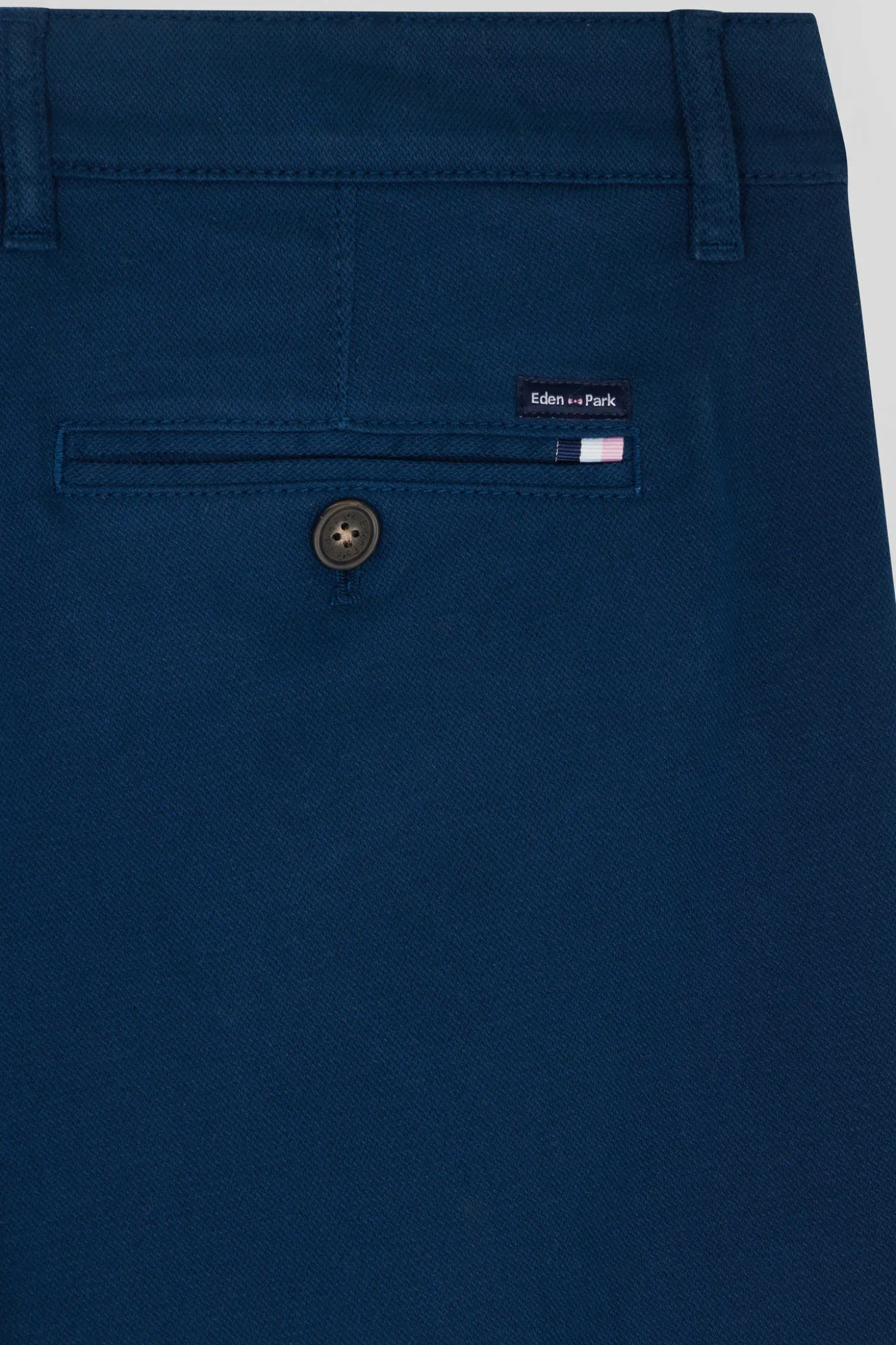 Regular blue stretch cotton piqué and modal chino trousers