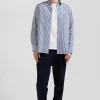 Regular blue striped cotton poplin shirt