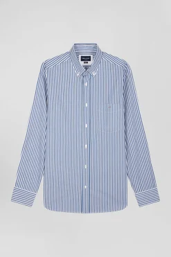 Regular blue striped cotton poplin shirt