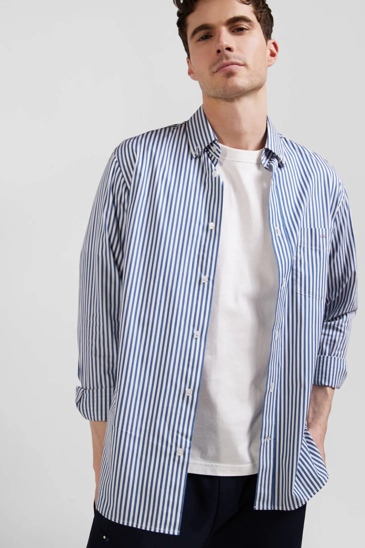 Regular blue striped cotton poplin shirt