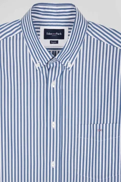 Regular blue striped cotton poplin shirt