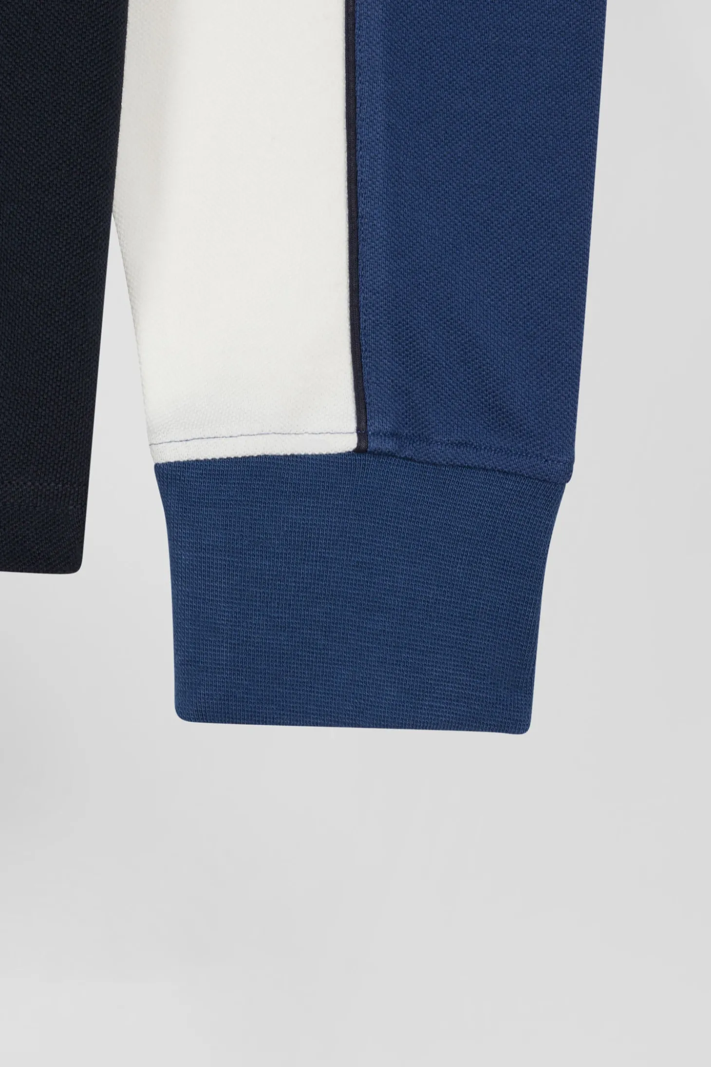 Regular blue tricolor long-sleeved cotton piqué polo shirt