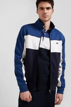 Regular blue tricolor zipped cotton blend sweatshirt