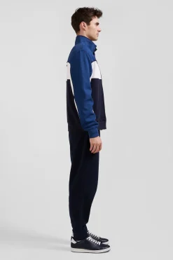 Regular blue tricolor zipped cotton blend sweatshirt