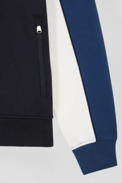 Regular blue tricolor zipped cotton blend sweatshirt
