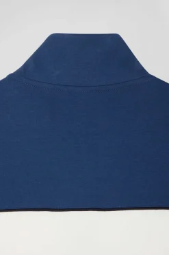 Regular blue tricolor zipped cotton blend sweatshirt