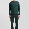 Regular blue-green long-sleeved Pima cotton T-shirt