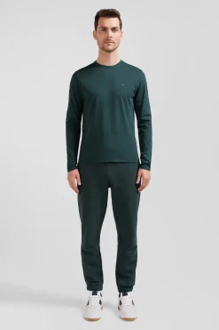 Regular blue-green long-sleeved Pima cotton T-shirt