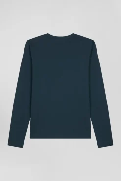 Regular blue-green long-sleeved Pima cotton T-shirt