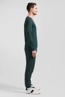 Regular blue-green long-sleeved Pima cotton T-shirt