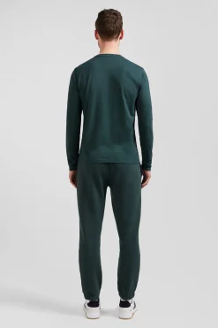 Regular blue-green long-sleeved Pima cotton T-shirt