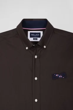 Regular brown and navy oxford cotton shirt N°10 embroidery