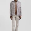 Regular brown and white checked cotton poplin shirt