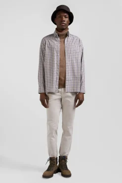Regular brown and white checked cotton poplin shirt