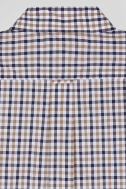 Regular brown and white checked cotton poplin shirt