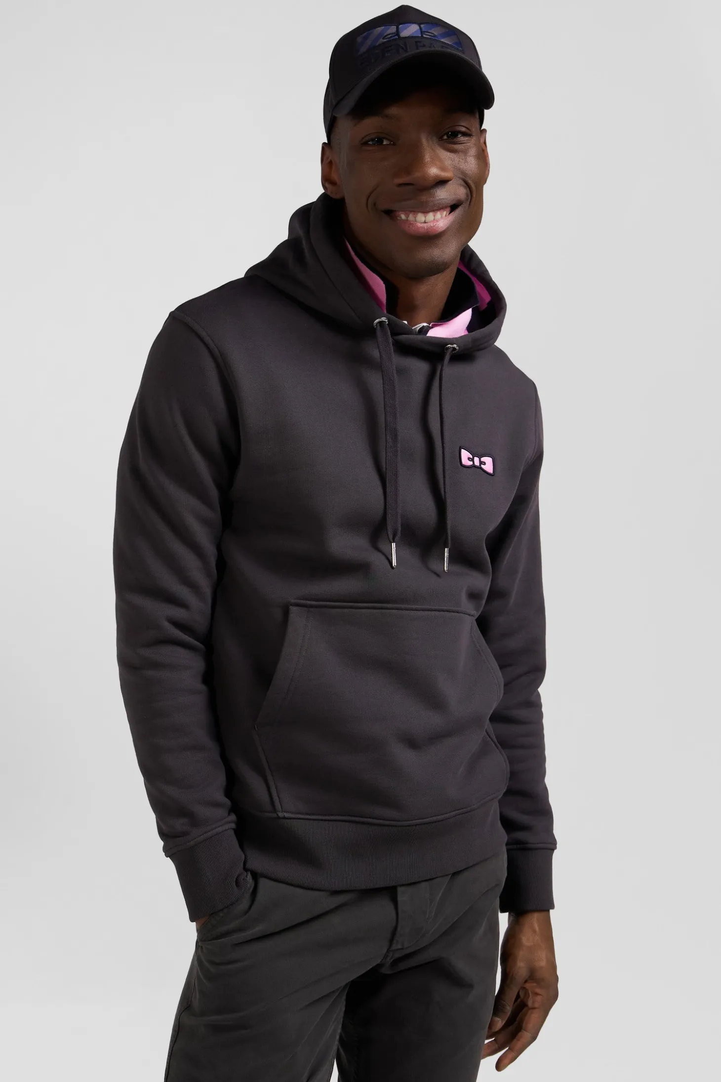 Regular brown brushed cotton fleece hoodie with Eden Park embroidery