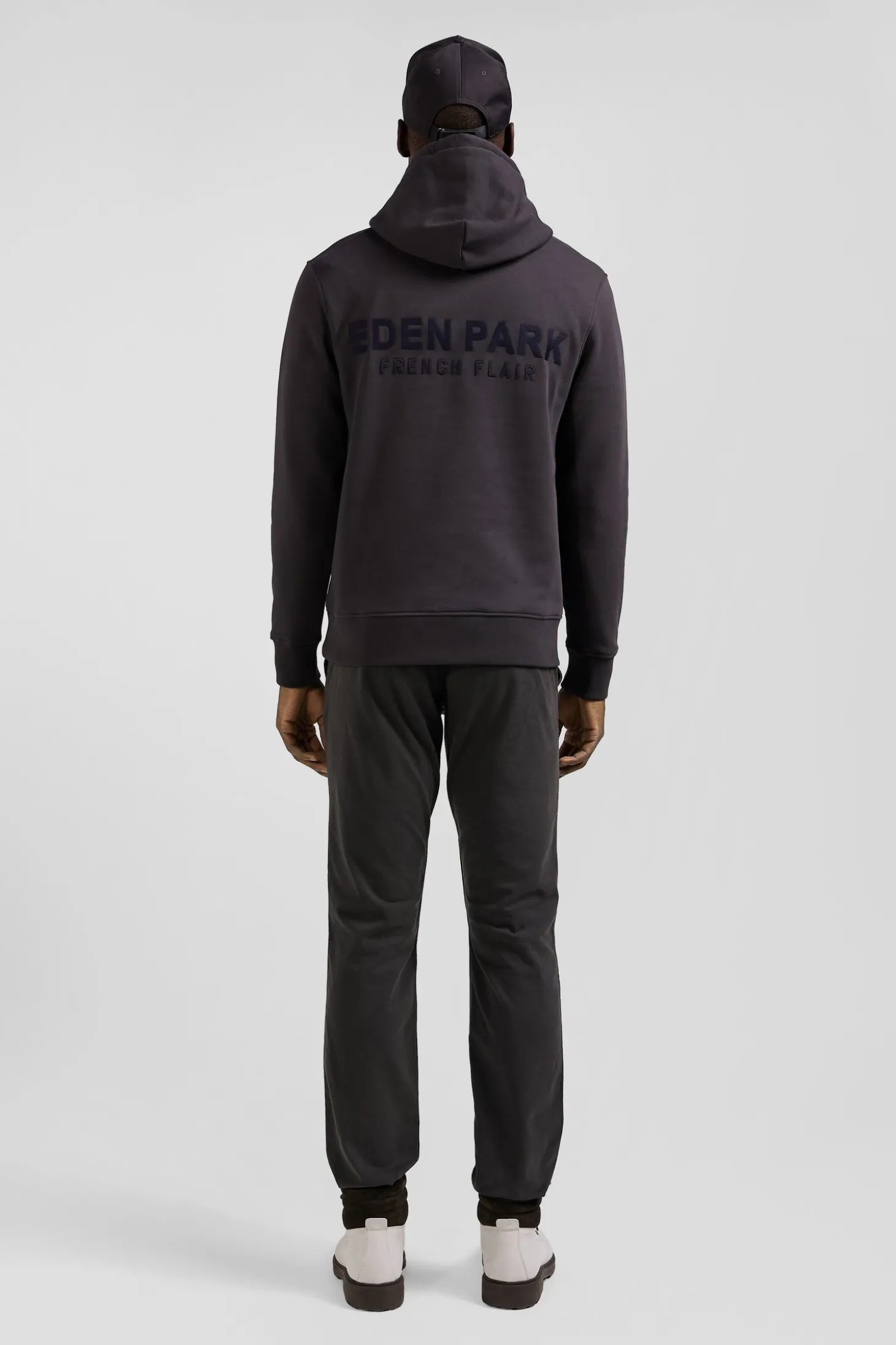 Regular brown brushed cotton fleece hoodie with Eden Park embroidery