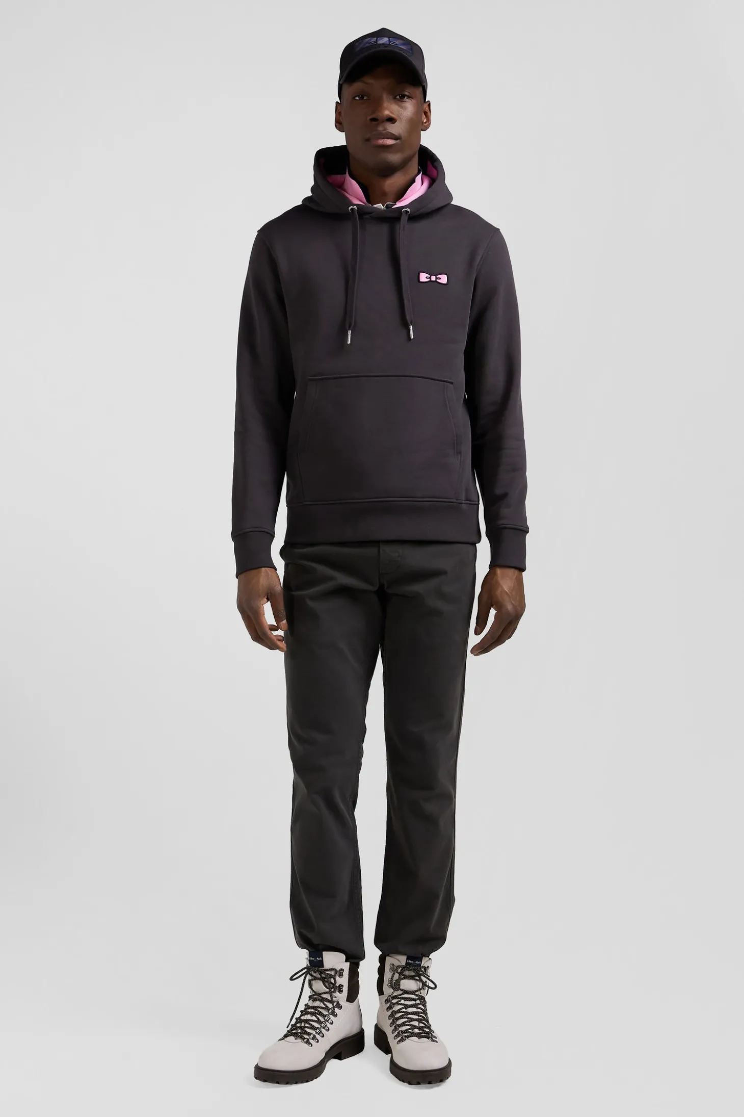 Regular brown brushed cotton fleece hoodie with Eden Park embroidery