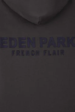 Regular brown brushed cotton fleece hoodie with Eden Park embroidery