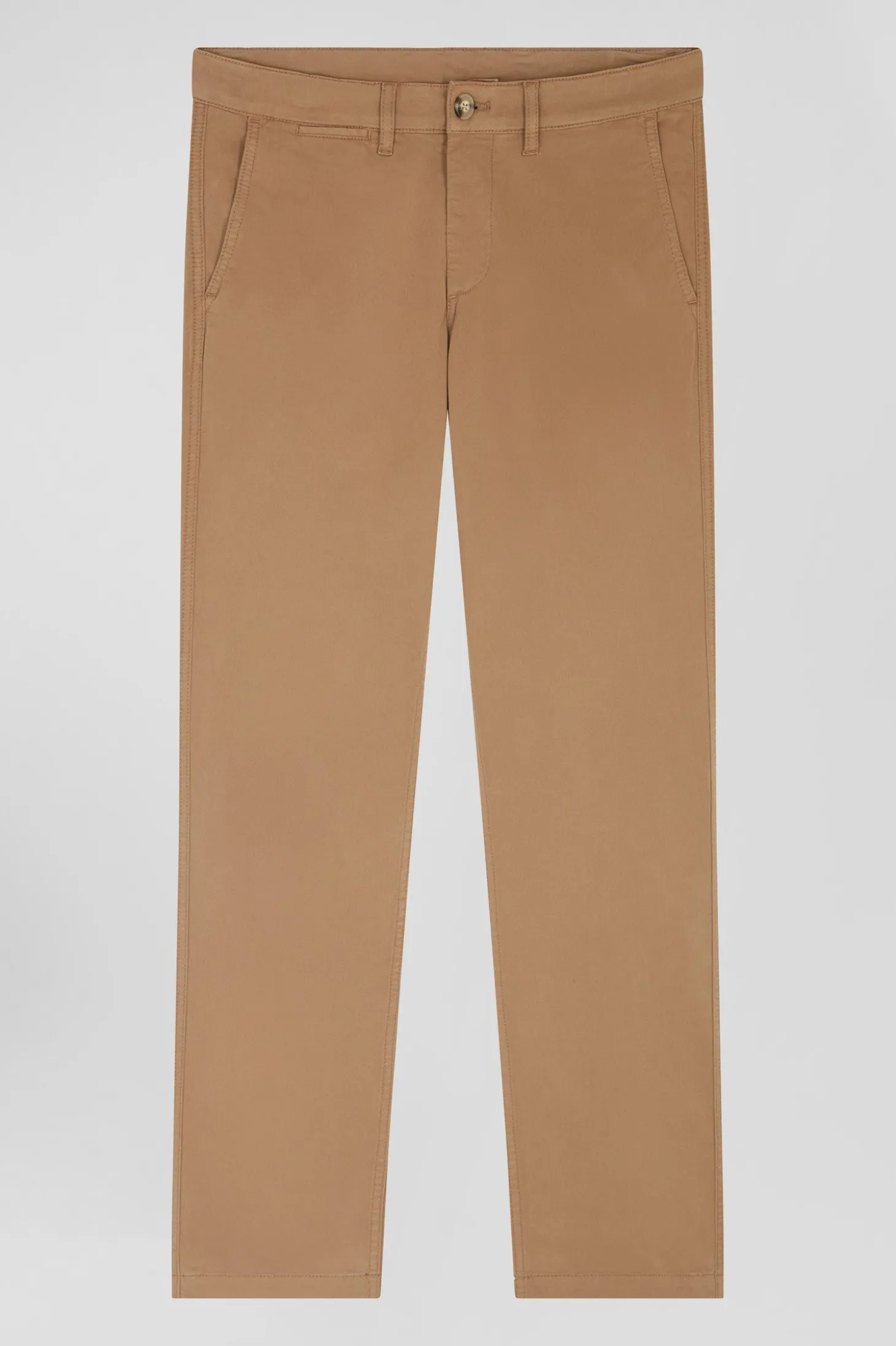Regular brown chino trousers in stretch cotton gabardine