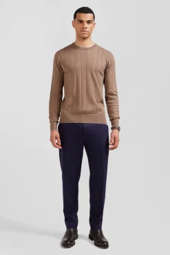 Regular brown cotton and cashmere crew neck jumper