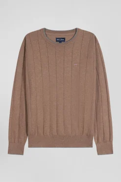 Regular brown cotton and cashmere crew neck jumper