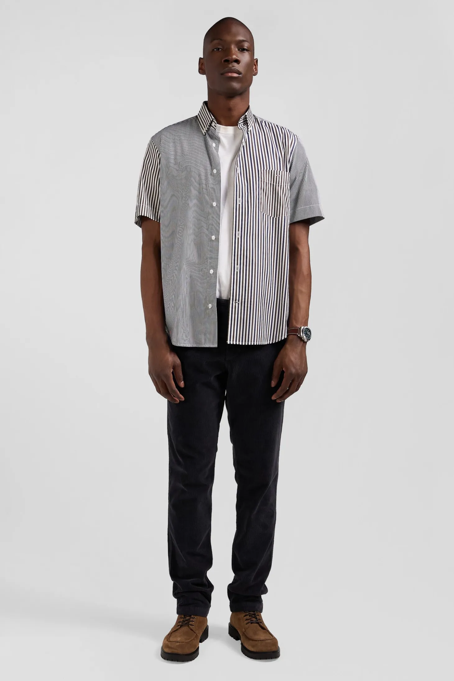 Regular brown cotton short-sleeved shirt