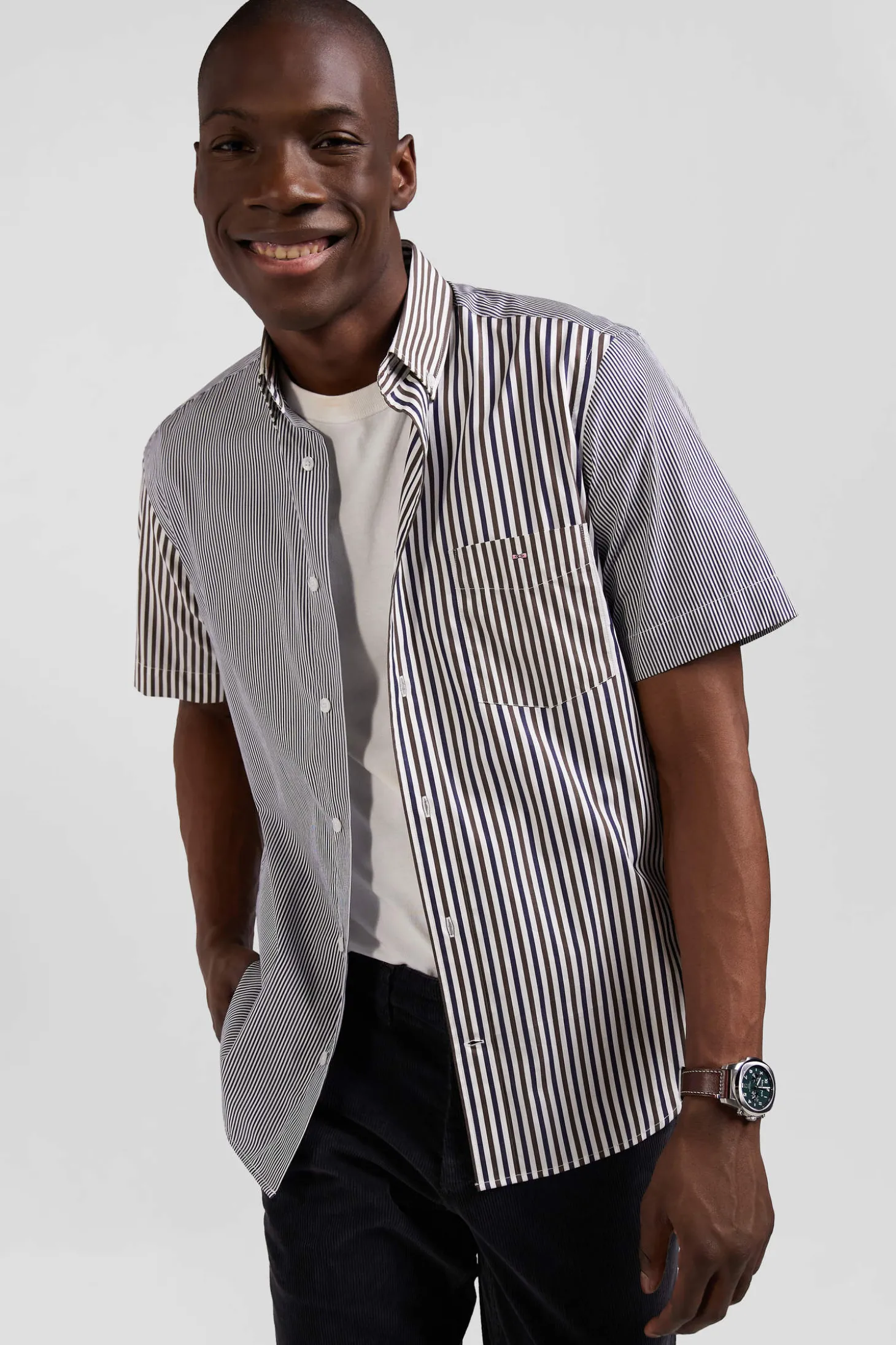 Regular brown cotton short-sleeved shirt