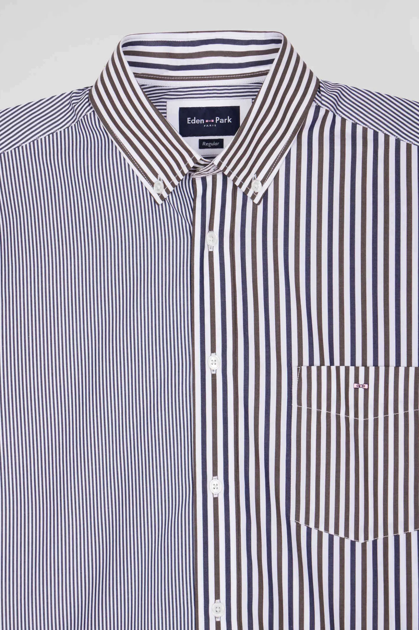 Regular brown cotton short-sleeved shirt