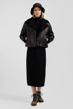 Regular brown leather zip-up jacket