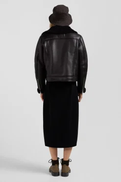 Regular brown leather zip-up jacket