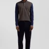 Regular brown long-sleeved cotton piqué polo shirt with jacquard collar and rubber badge