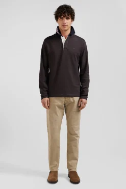 Regular brown long-sleeved Pima cotton rugby shirt