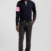 Regular brown long-sleeved cotton rugby shirt with tie fabric patchwork