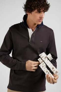 Regular brown long-sleeved Pima cotton rugby shirt