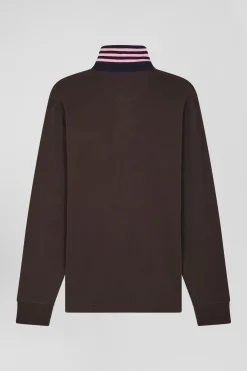 Regular brown long-sleeved Pima cotton rugby shirt