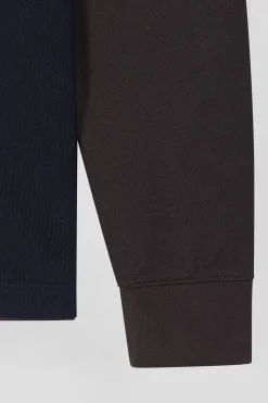 Regular brown long-sleeved cotton rugby shirt with tie fabric patchwork