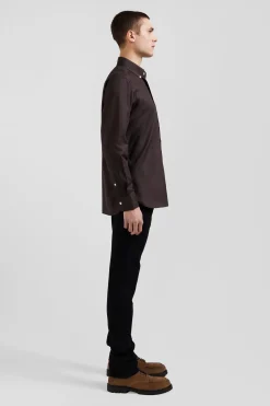 Regular brown oxford cotton shirt with striped bow tie detail